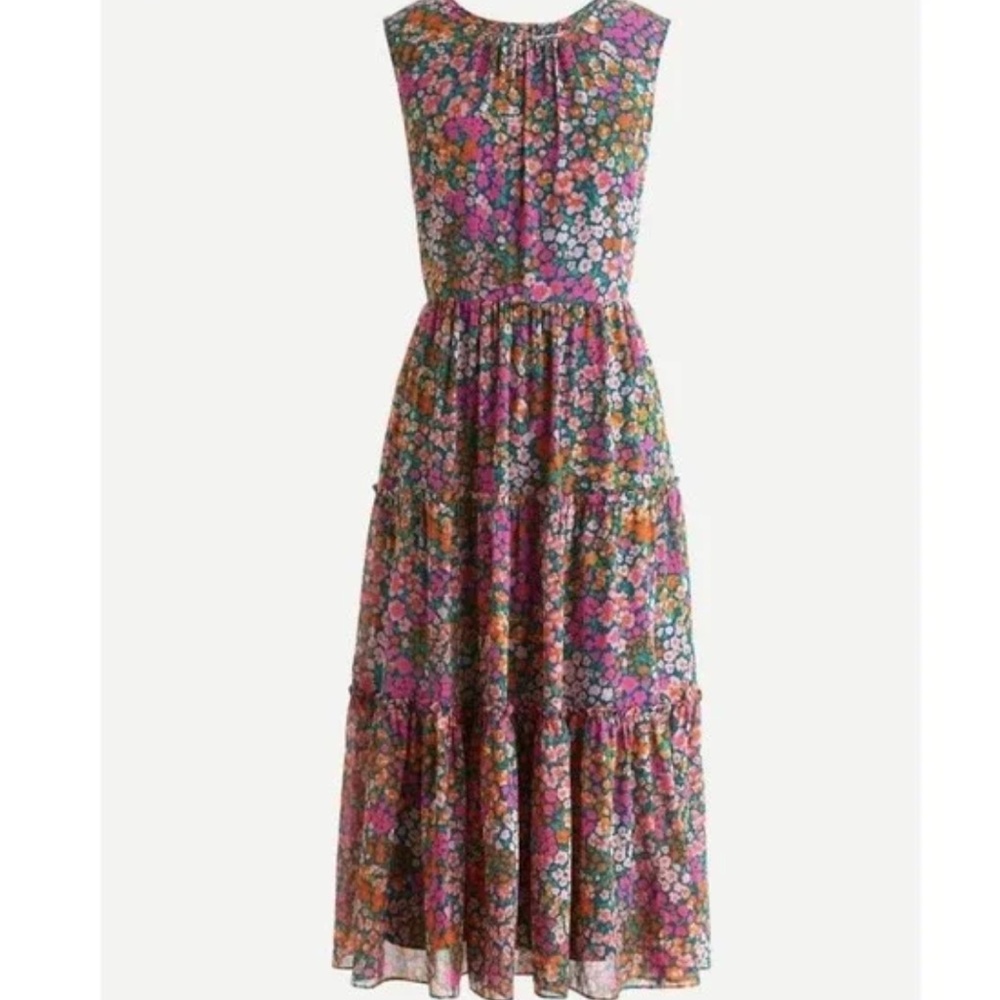 NWT J. Crew Tiered Midi Dress Micro Meadow Print